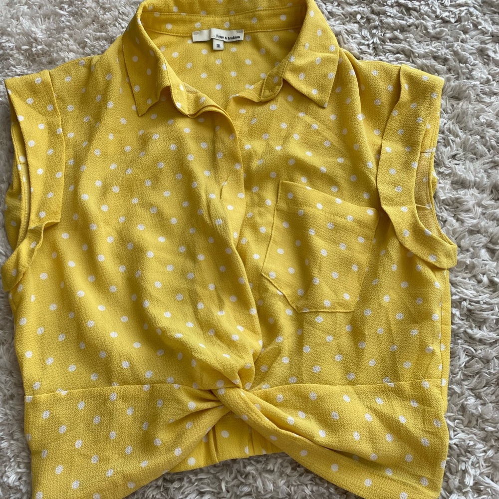 Yellow / White Polka Dot Crop Top with buttons